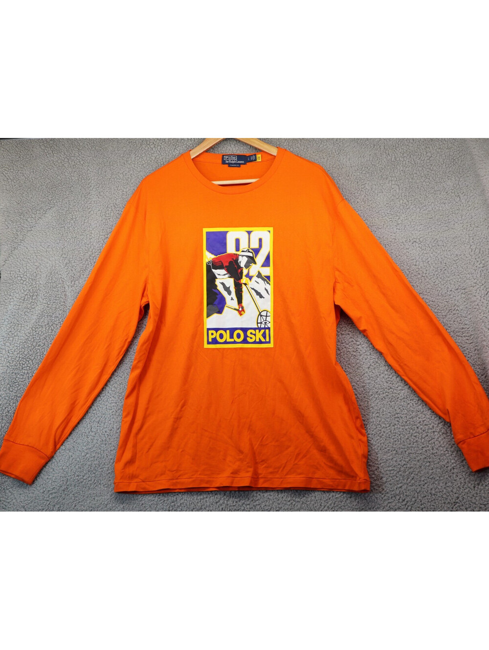 Ralph Lauren Polo Ski Sports Men Large Classic Fit Orange LS